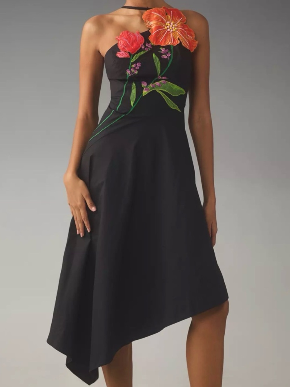 Anthropologie Yukiko Noritake Asymmetrical Floral Midi Dress NWT Petite 0P